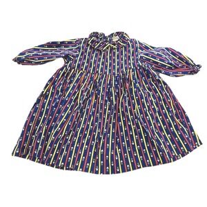 60s/70s VTG Fawn Togs‎ Dress Toddler Girls 2T Blue Striped Long Sleeve Ruffle